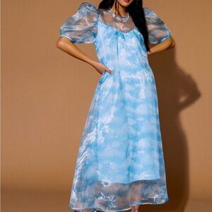 white dress embroidered flowers Novoli Floral Embroidery Midi Dress White